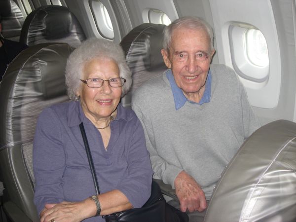 Margaret and Alex (Derry) 'flying' on Concorde G-BBDG at the Brooklands Museum, 21st July 2014