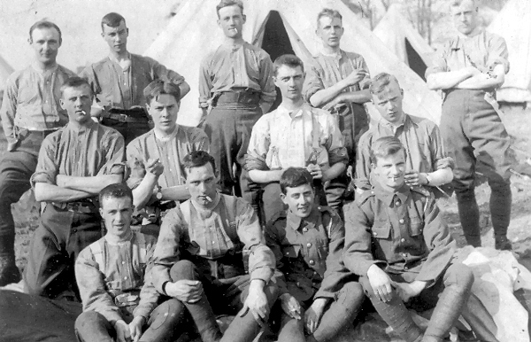 A few of the British Cavalry in France in World War I (1914-1918). Harry Bramham Holroyd (1894-1965), a grandson of Joshua Bramham (1824-1890), is in the back row, fourth from the left.