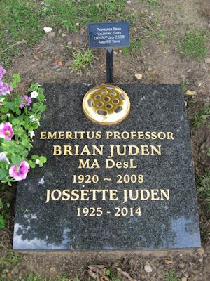 First Memorial Stone for Brian Valentine Juden (1920-2008) and Marie-Josèphe Christiane Juden n�e Tortat (1925-2014), known as Josette Juden