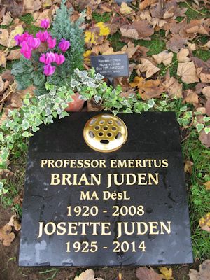 Second Memorial Stone for Brian Valentine Juden (1920-2008) and Marie-Josèphe Christiane Juden n�e Tortat (1925-2014), known as Josette Juden