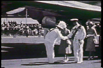 The Governor of Kenya, Sir Philip Mitchell, welcomes the Duke of Edinburgh to Kenya on 1st February 1952.